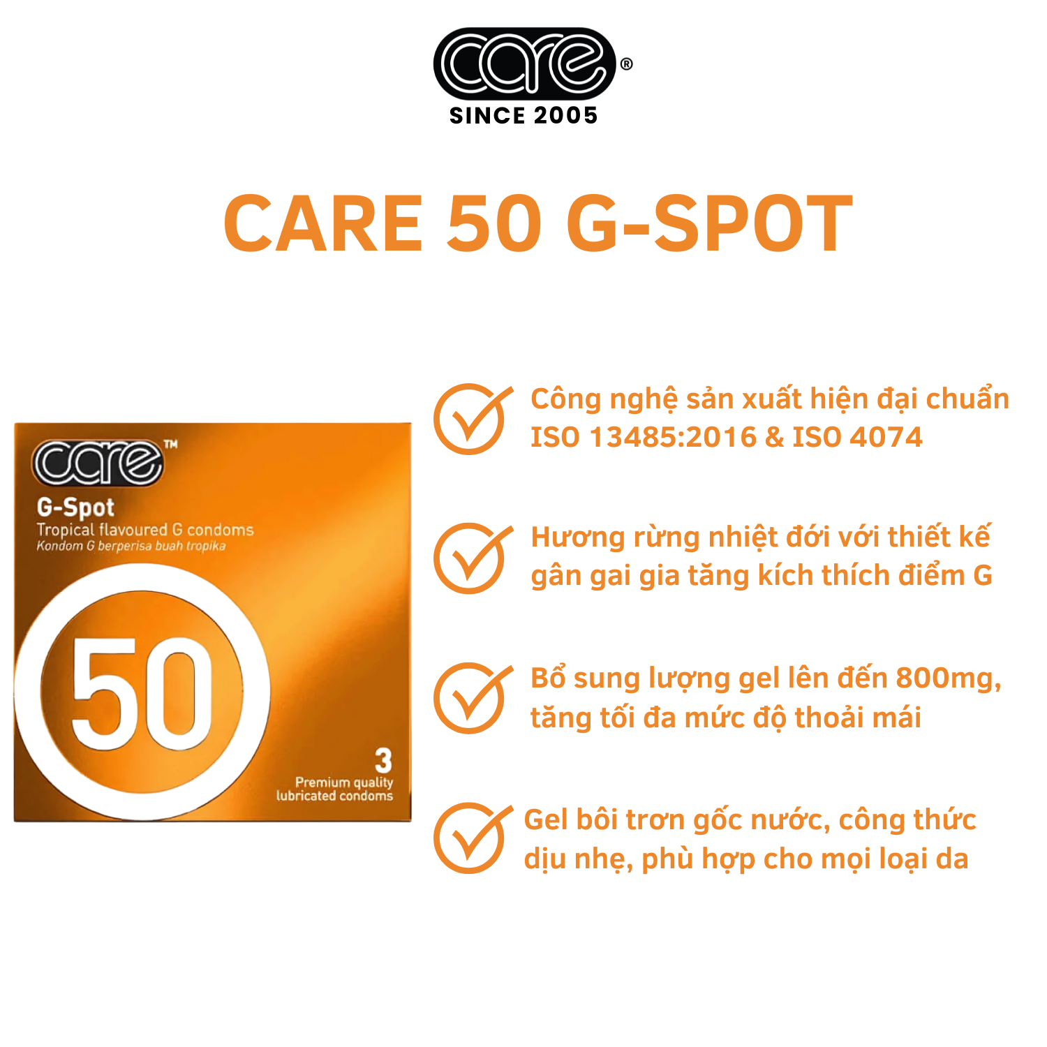 Bao cao su CARE 50 gân gai hương rừng nhiệt đới (hộp 12 bcs)