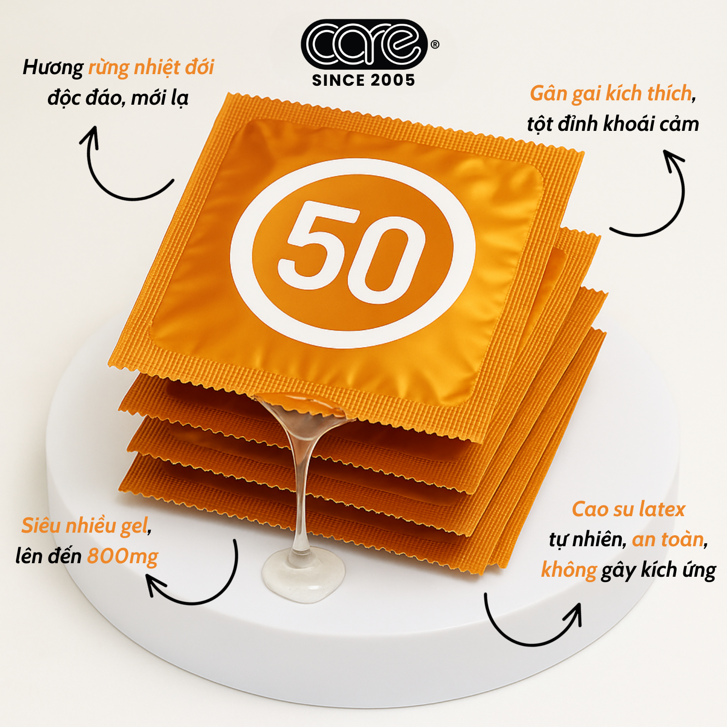 Bao cao su CARE 50 gân gai hương rừng nhiệt đới (hộp 12 bcs)