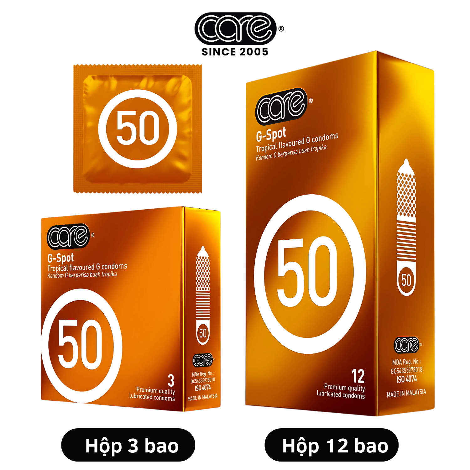 Bao cao su CARE 50 gân gai hương rừng nhiệt đới (hộp 12 bcs)