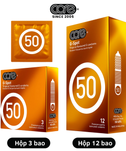 Bao cao su CARE 50 gân gai – hương rừng nhiệt đới (hộp 3 bcs)