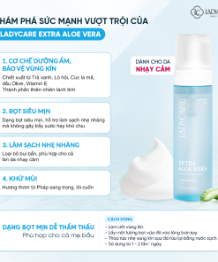 Dung dịch vệ sinh phụ khoa dạng bọt Ladycare Extra Aloe Vera 190ML cho mẹ bầu, nam, nữ tuổi dậy thì