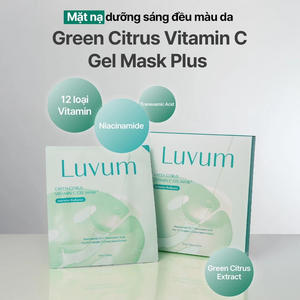 Mặt nạ LUVUM Green Citrus Vitamin C Gel Mask Plus giúp dưỡng sáng đều màu da (miếng lẻ 33g)