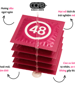 Bao cao su CARE 48 có gai – hương dâu (hộp 3 bcs)