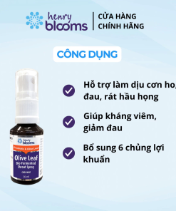Xịt họng HENRY BLOOMS Olive Leaf Bio-Fermented Throat Spray giúp làm sạch răng miệng, giảm ho, đau họng (chai 30ml)