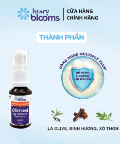 Xịt họng HENRY BLOOMS Olive Leaf Bio-Fermented Throat Spray giúp làm sạch răng miệng, giảm ho, đau họng (chai 30ml)