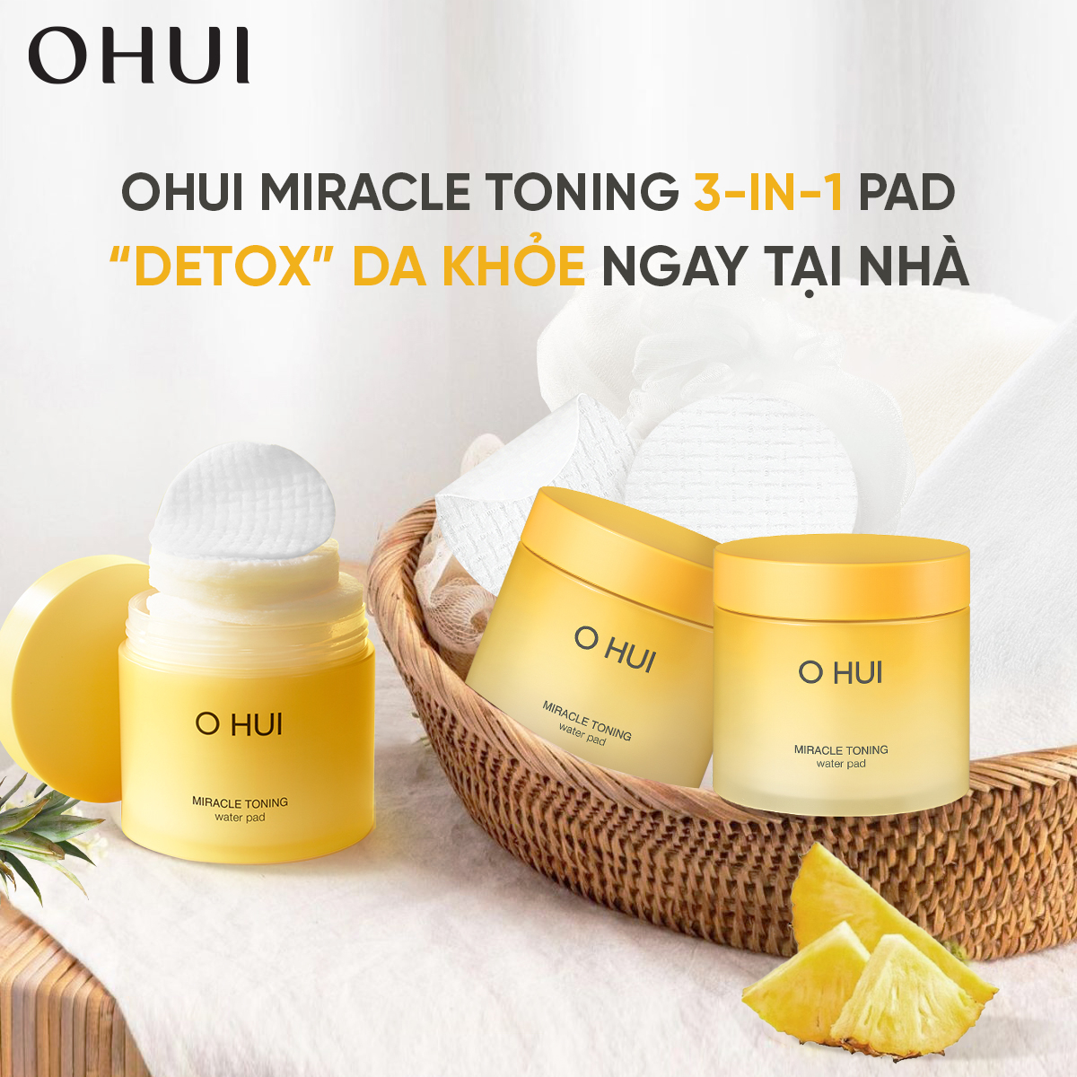 Miếng Pad 2 mặt bông OHUI tẩy tế bào chết dịu nhẹ và cung cấp dưỡng chất làm sáng da – 70 miếng