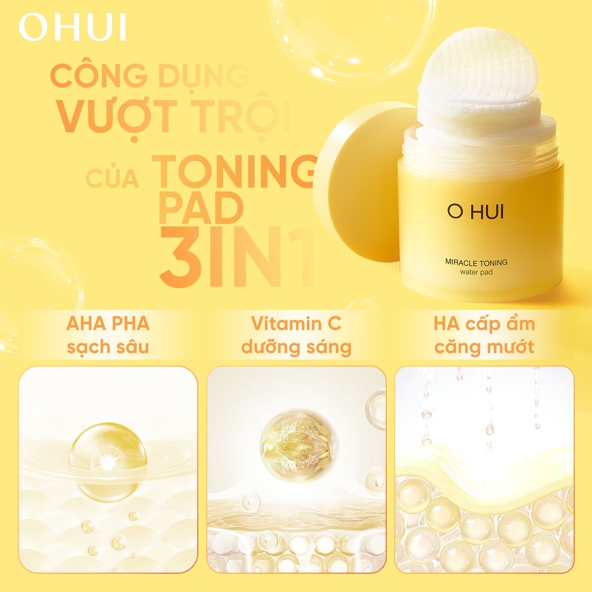 Miếng Pad 2 mặt bông OHUI tẩy tế bào chết dịu nhẹ và cung cấp dưỡng chất làm sáng da – 70 miếng