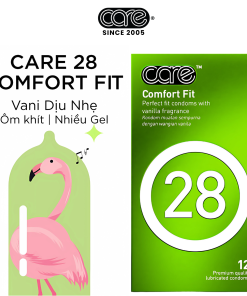 Bao cao su CARE 28 trơn mỏng truyền thống – hương vani (hộp 12 bcs)