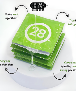 Bao cao su CARE 28 trơn mỏng truyền thống – hương vani (hộp 12 bcs)