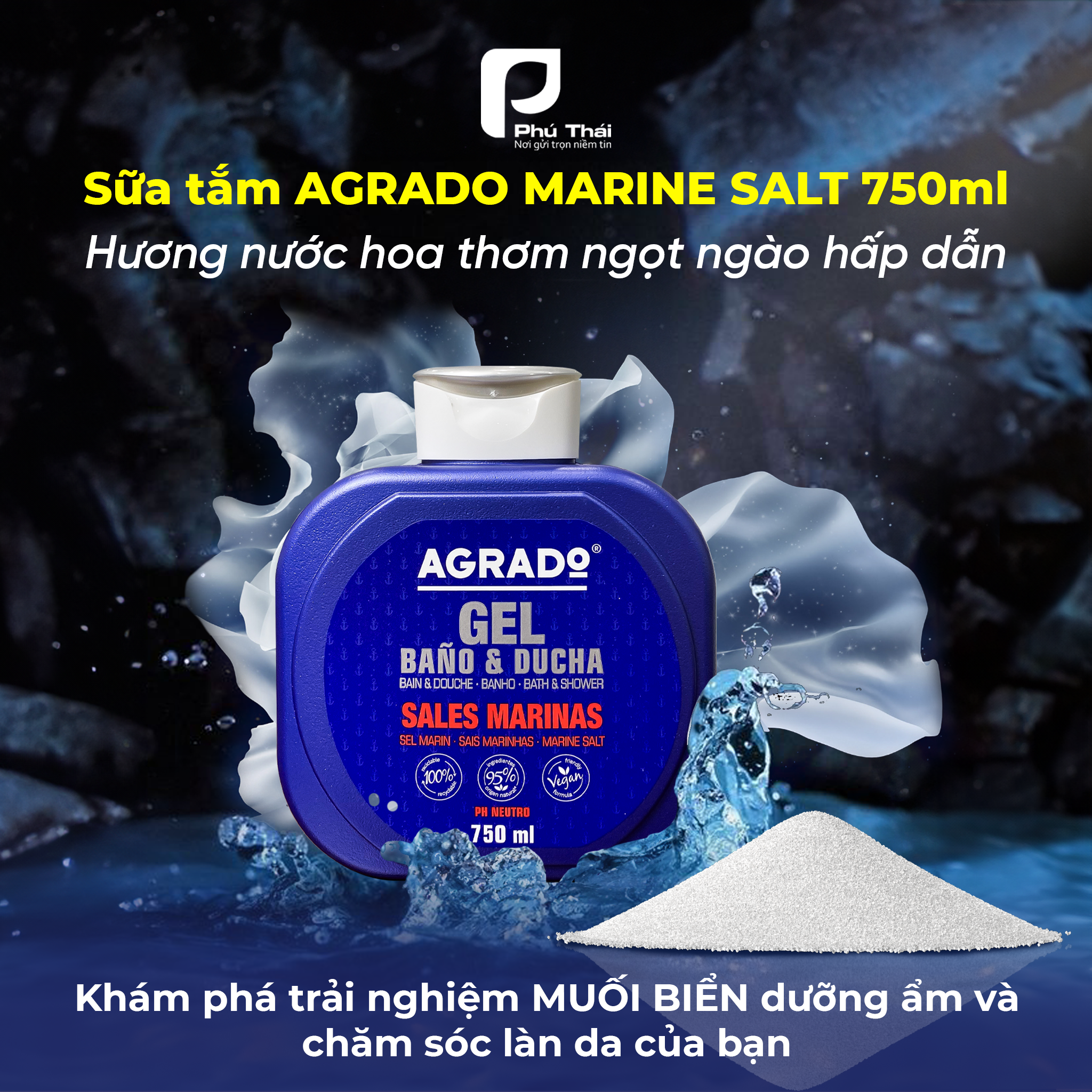 Sữa tắm Agrado hương Marine Salt (Chai 750ml)