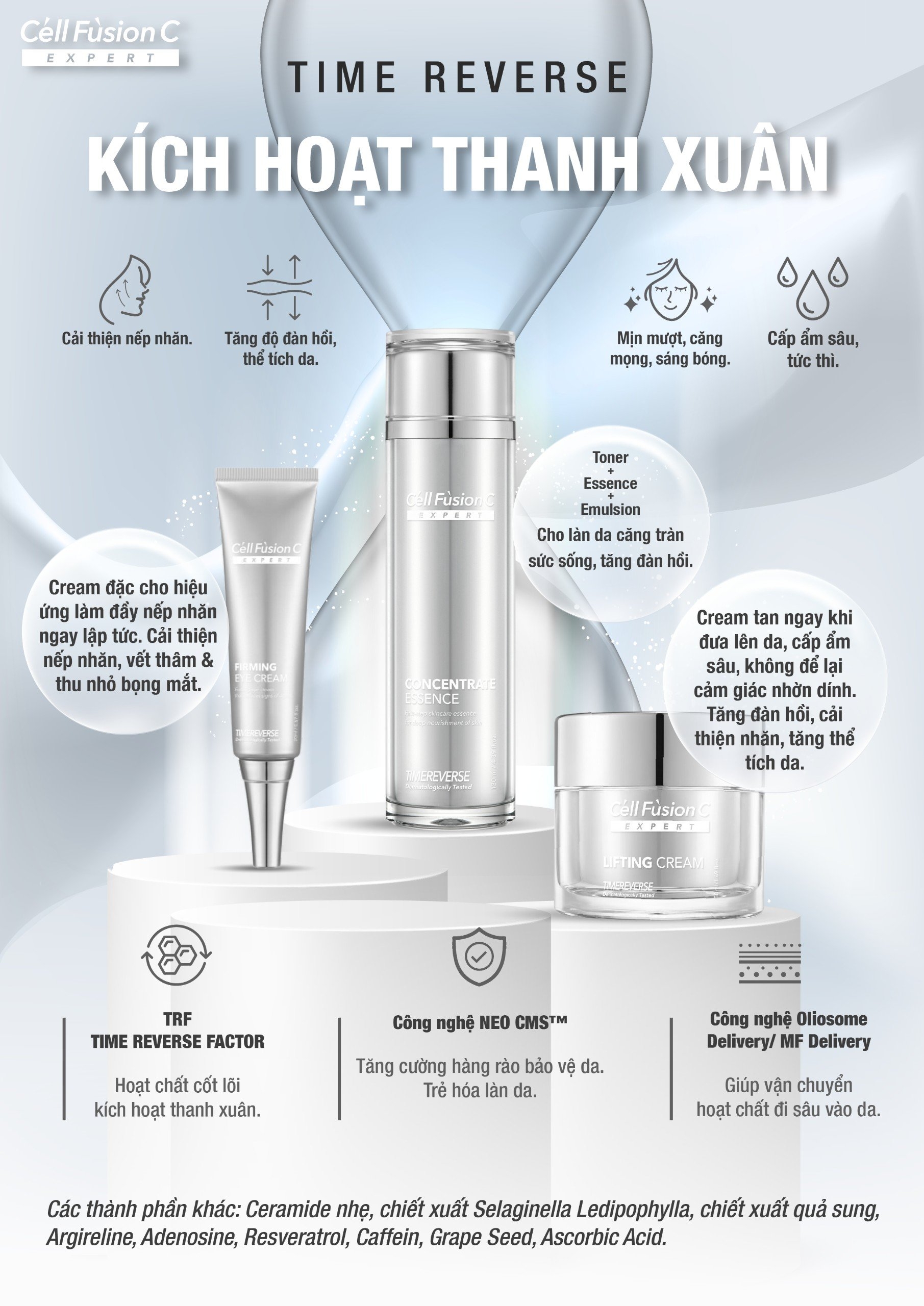 Tinh chất săn chắc da, hỗ trợ ngăn ngừa lão hóa 3in1 130ml – Cell Fusion C Expert Time Reverse Concentrate Essense