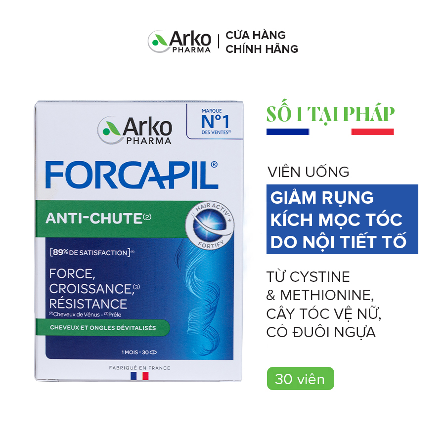 Viên uống ARKOPHARMA FORCAPIL ANTI CHUTE bổ sung biotin, hỗ trợ tóc chắc khỏe, giúp giảm nguy cơ rụng tóc (Hộp 30 viên)