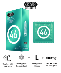 Bao cao su kéo dài thời gian CARE 46 có gai – hương bạc hà (hộp 12 bcs)