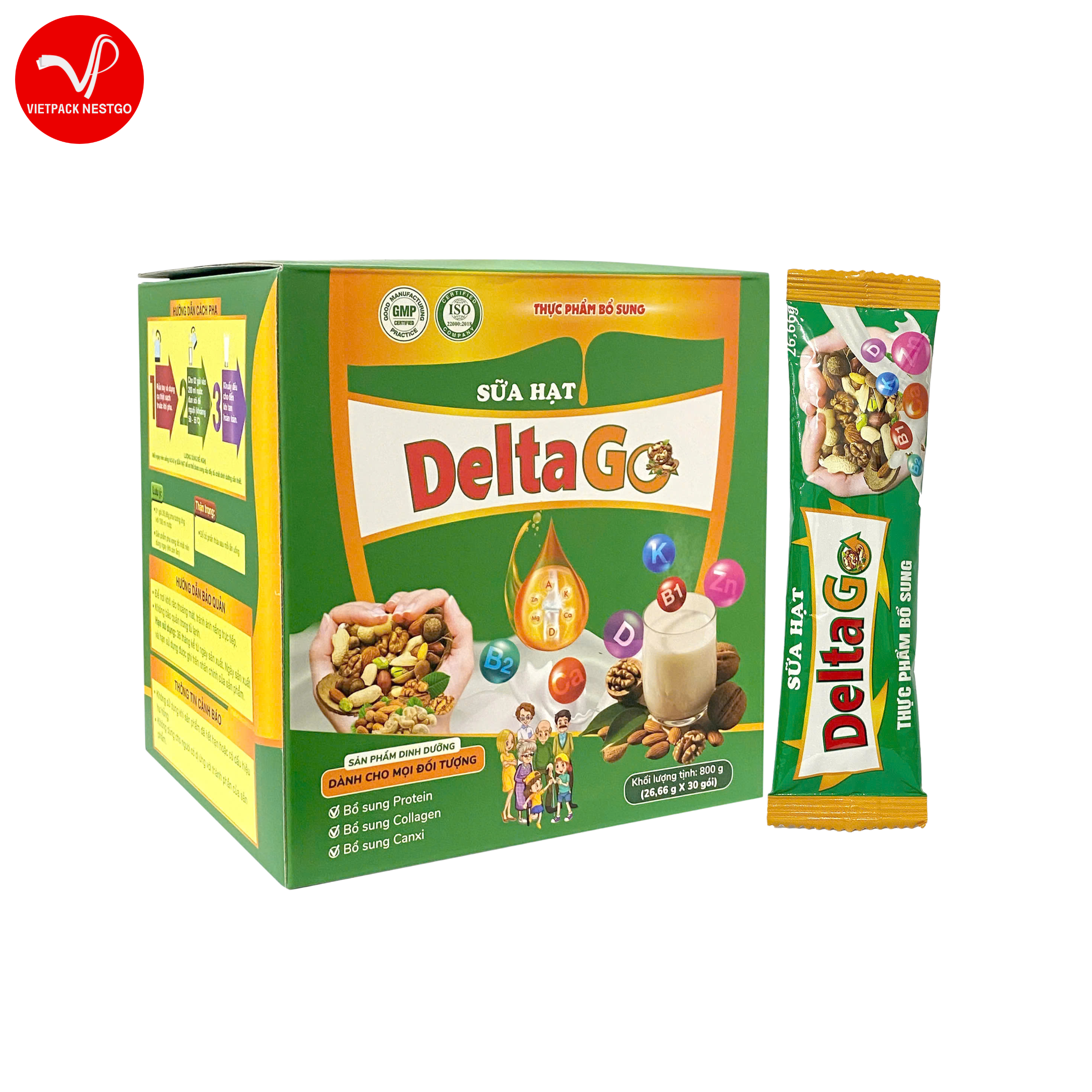 Sữa hạt Delta Go dinh dưỡng lành mạnh, hỗ trợ xương khớp, tăng cường sức khỏe (hộp 30gói)