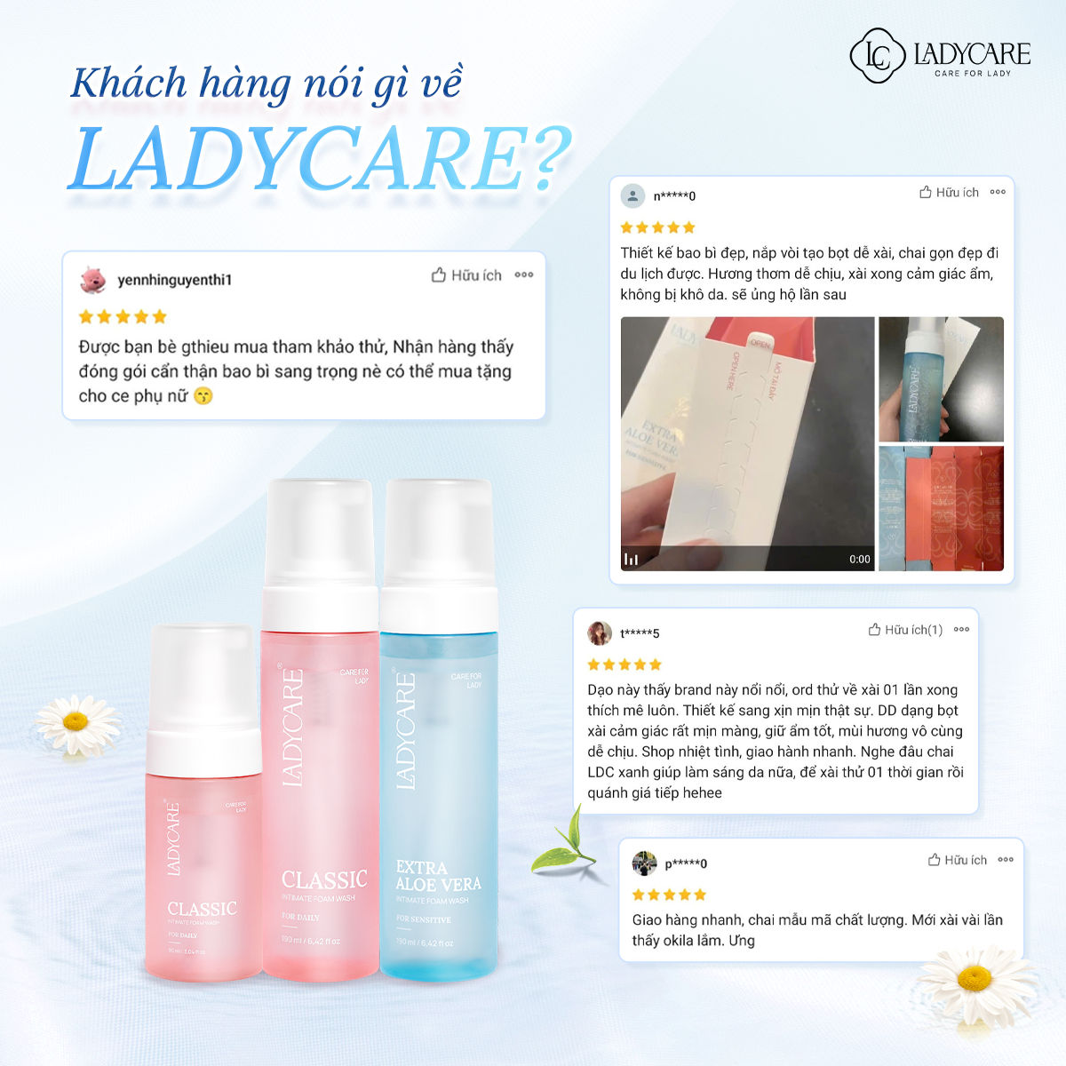 Dung dịch vệ sinh phụ khoa dạng bọt Ladycare Classic 90ML cho mẹ bầu, nam, nữ tuổi dậy thì