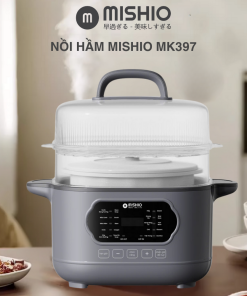 Nồi nấu chậm lòng sứ 3L Mishio MK397 kèm xửng hấp và 4 thố sứ tiện lợi không lo cháy khét hay bong tróc chống dính