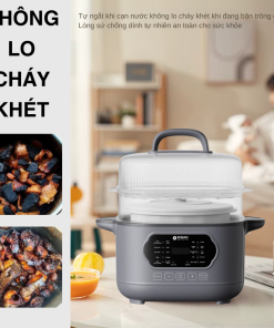 Nồi nấu chậm lòng sứ 3L Mishio MK397 kèm xửng hấp và 4 thố sứ tiện lợi không lo cháy khét hay bong tróc chống dính