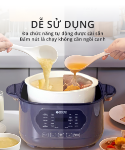 Nồi nấu chậm lòng sứ 3L Mishio MK397 kèm xửng hấp và 4 thố sứ tiện lợi không lo cháy khét hay bong tróc chống dính