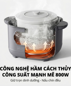 Nồi nấu chậm lòng sứ 3L Mishio MK397 kèm xửng hấp và 4 thố sứ tiện lợi không lo cháy khét hay bong tróc chống dính