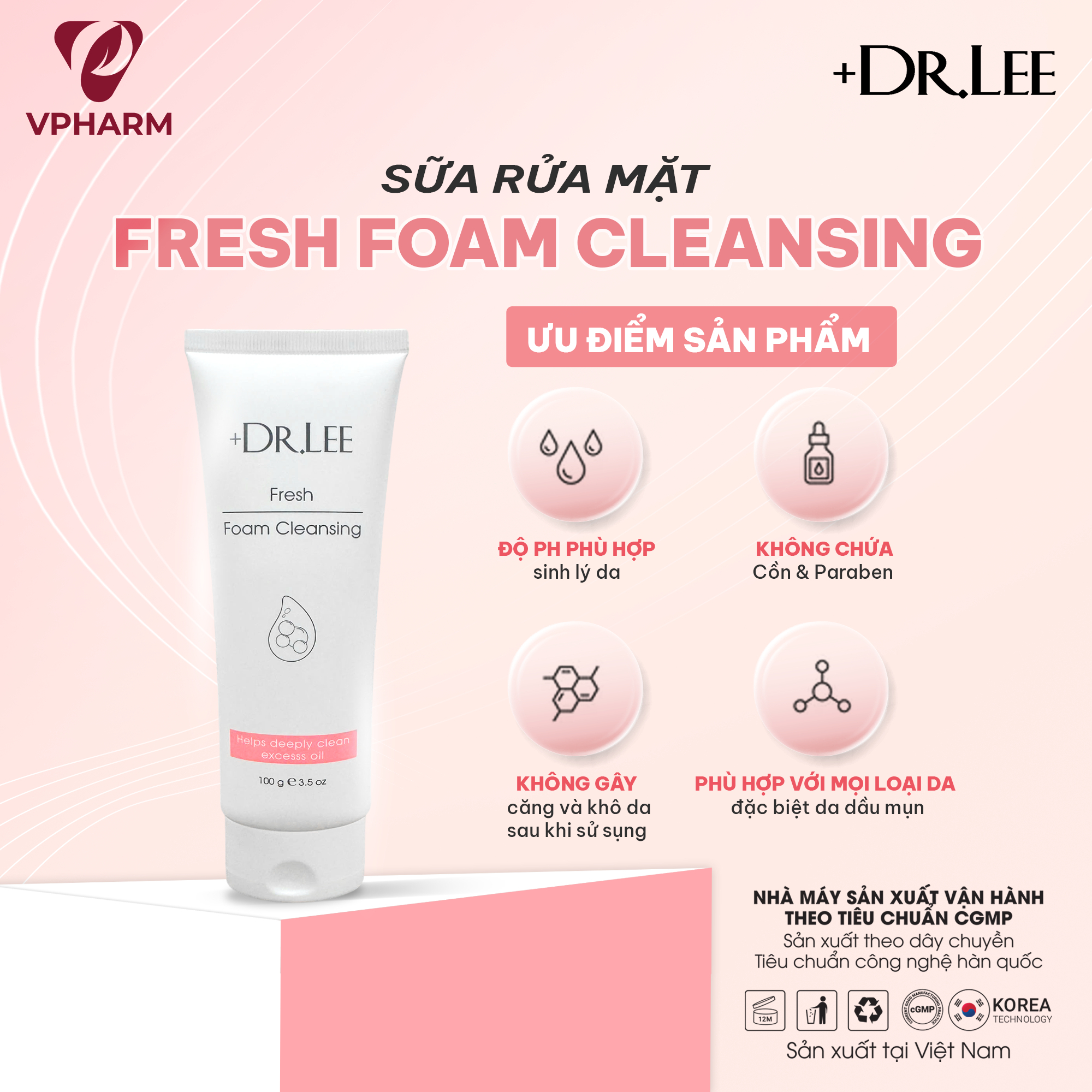 Sữa rửa mặt +Dr.lee hỗ trợ làm sạch sâu & dưỡng ẩm da 100g – Fresh Foam Cleansing