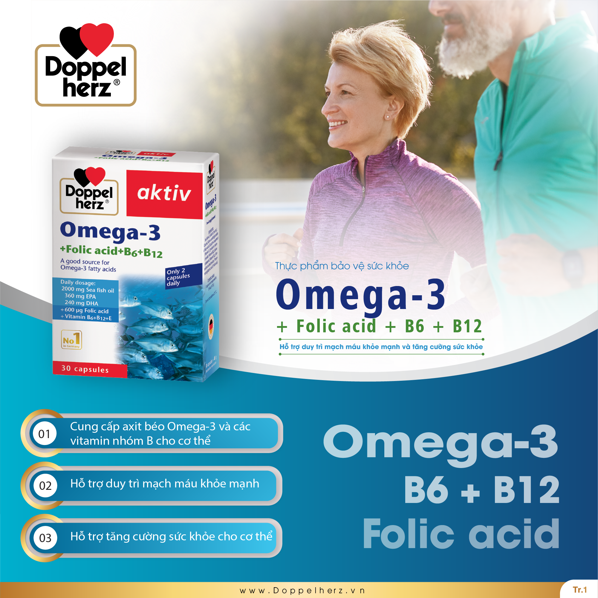 TPBVSK Omega-3 + Folic acid + B6 + B12 hỗ trợ sức khỏe tim mạch và não bộ
