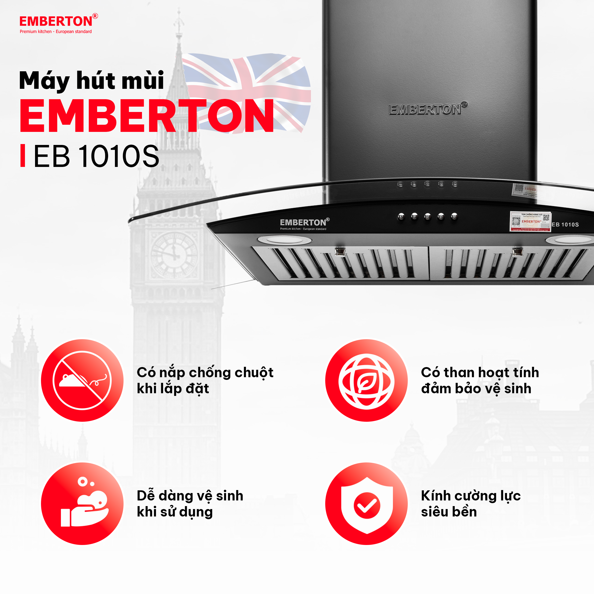 Máy hút mùi kính cong EMBERTON EB 1010S