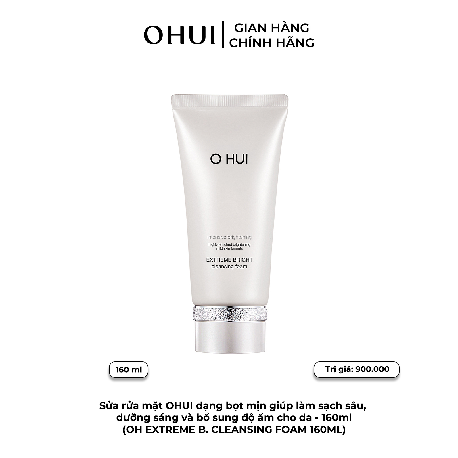 Sửa rửa mặt OHUI dạng bọt mịn giúp làm sạch sâu, dưỡng sáng và bổ sung độ ẩm cho da – 160ml