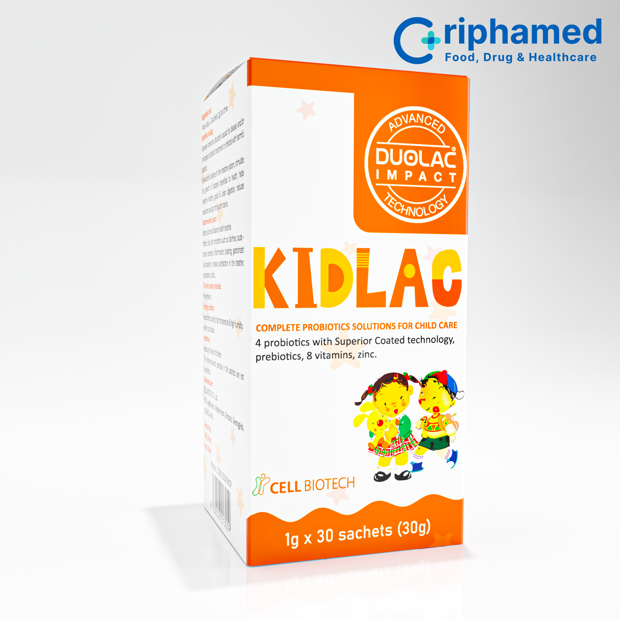 Men vi sinh hỗ trợ tiêu hóa cho trẻ Kidlac (Hộp 30 gói)