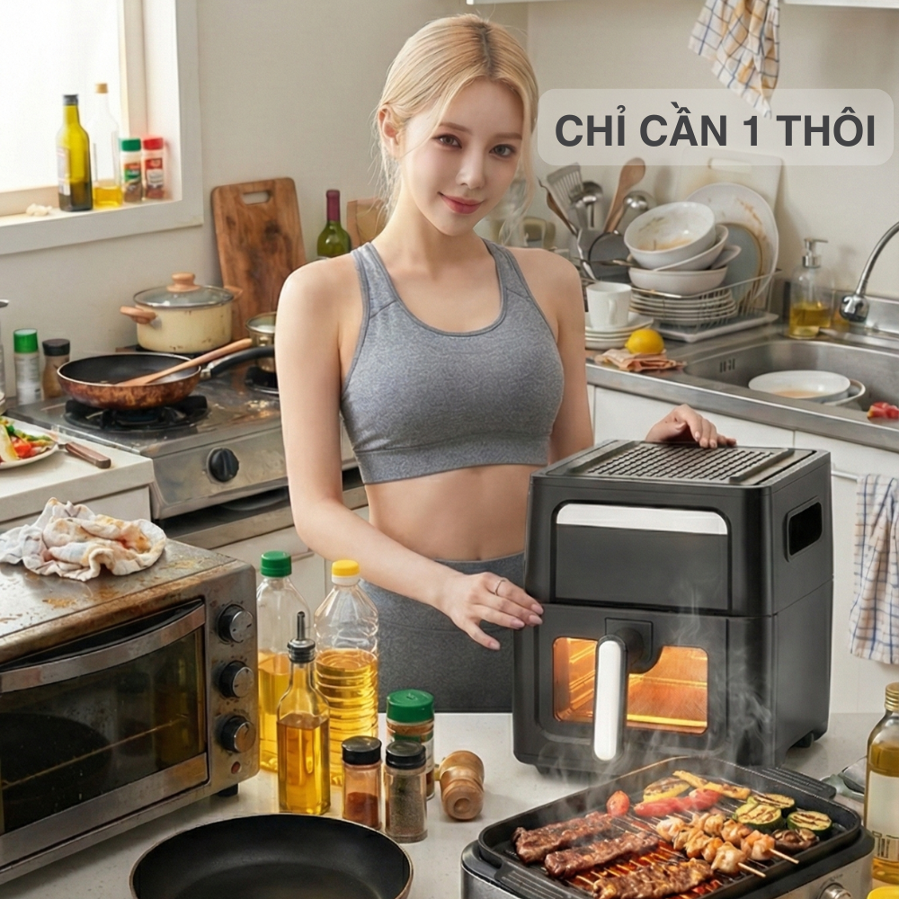 Nồi Chiên Không Dầu Kèm Vỉ Nướng 2-in-1 Mishio MK407: Nâng Tầm Món Ngon, Tiện Lợi Vượt Trội