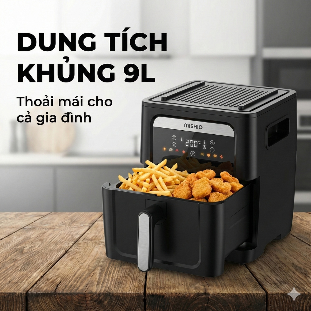 Nồi Chiên Không Dầu Kèm Vỉ Nướng 2-in-1 Mishio MK407: Nâng Tầm Món Ngon, Tiện Lợi Vượt Trội