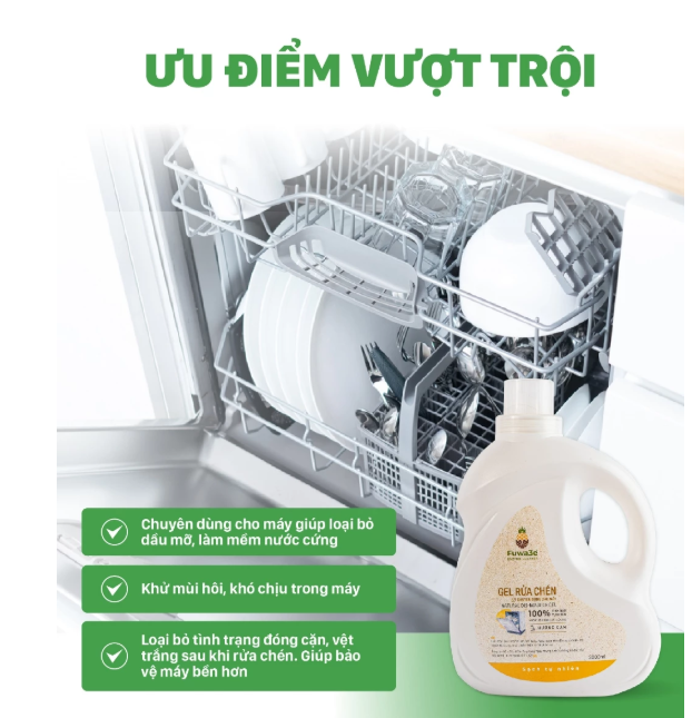 Gel rửa chén bát cho máy FUWA3E Enzyme sạch x2 2L