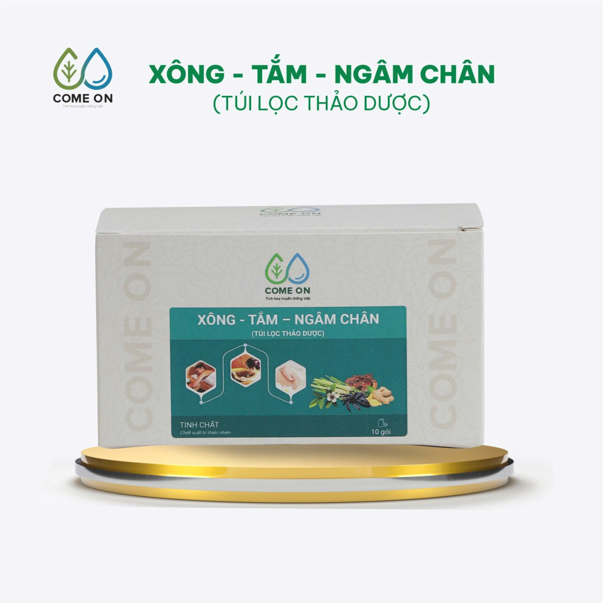 Túi lọc thảo dược xông, tắm, ngâm chân COME ON giải cảm, thư giãn, giảm đau mỏi chân Hộp 10 gói