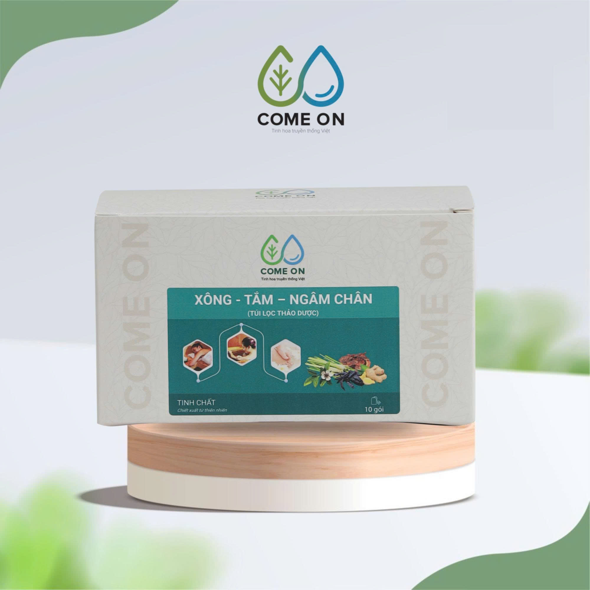 Túi lọc thảo dược xông, tắm, ngâm chân COME ON giải cảm, thư giãn, giảm đau mỏi chân Hộp 10 gói