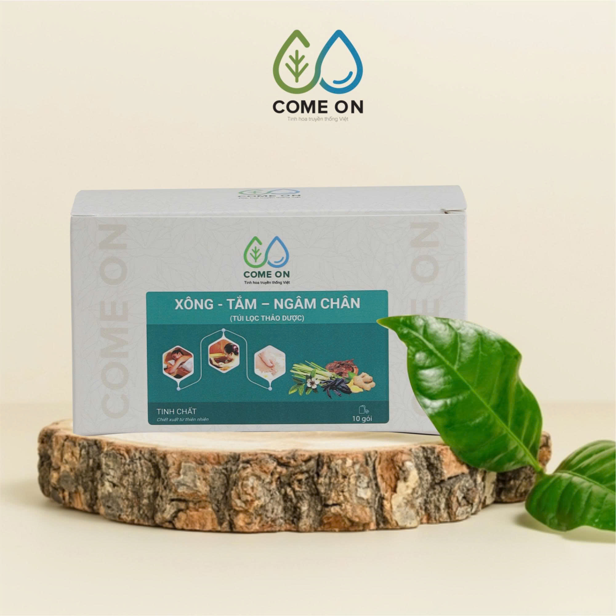 Túi lọc thảo dược xông, tắm, ngâm chân COME ON giải cảm, thư giãn, giảm đau mỏi chân Hộp 10 gói