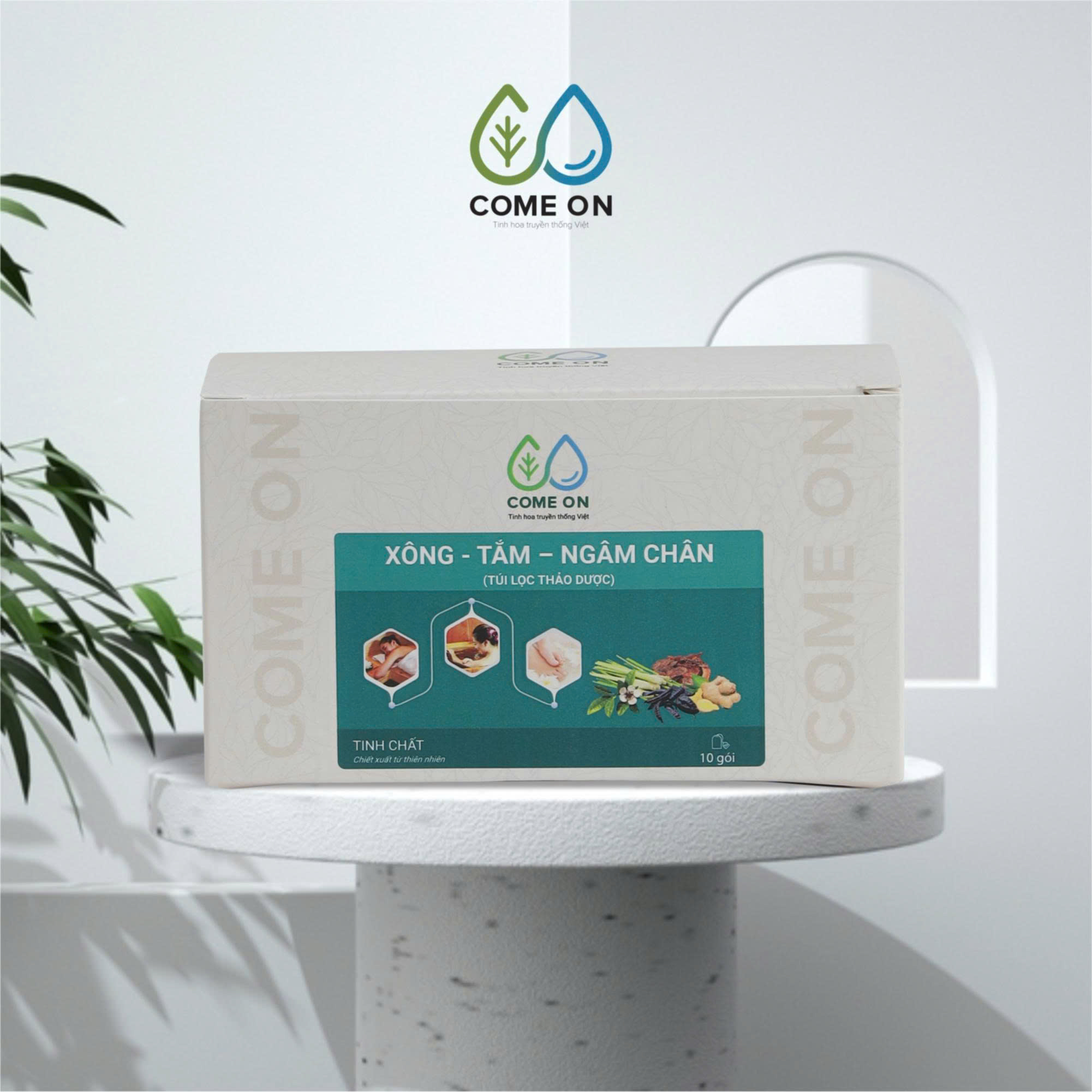 Túi lọc thảo dược xông, tắm, ngâm chân COME ON giải cảm, thư giãn, giảm đau mỏi chân Hộp 10 gói