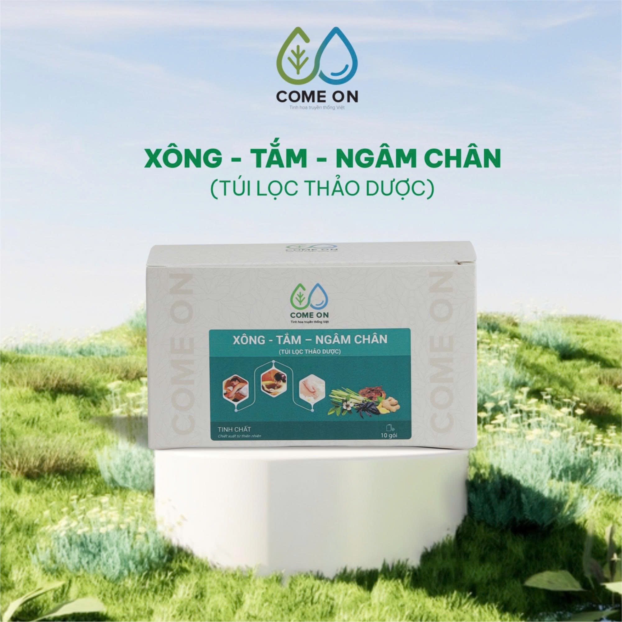 Túi lọc thảo dược xông, tắm, ngâm chân COME ON giải cảm, thư giãn, giảm đau mỏi chân Hộp 10 gói