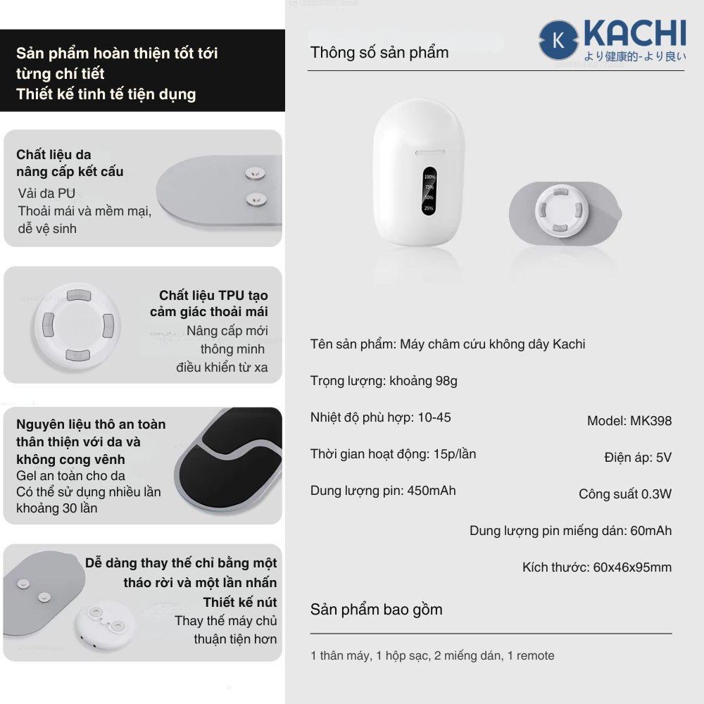 Máy Châm Cứu Xung Điện Không Dây Kachi MK398 – Giải Pháp Thư Giãn & Giảm Đau Hiệu Quả