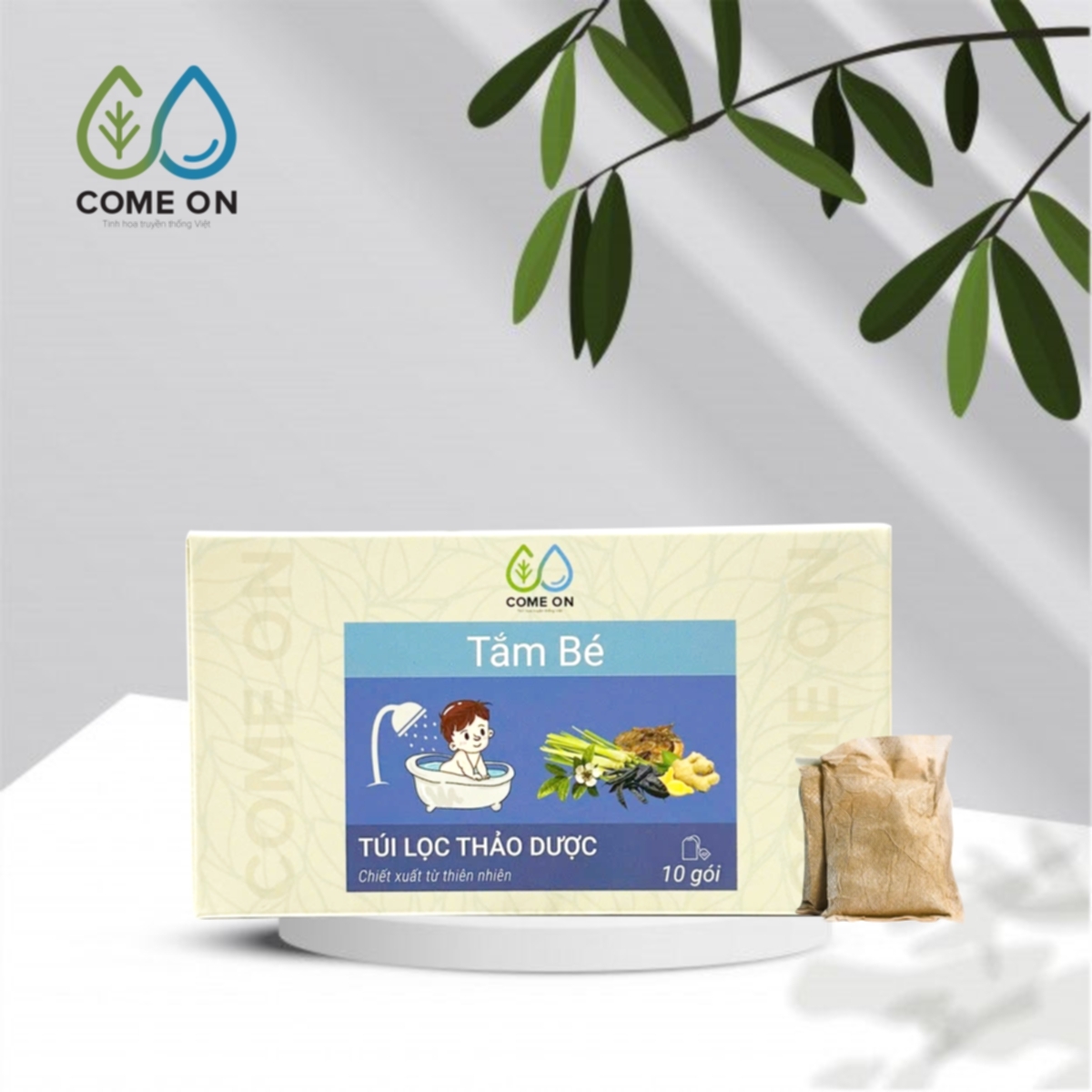 Túi lọc thảo dược tắm bé COME ON ngừa rôm sảy, làm mát da, hộp 10 gói