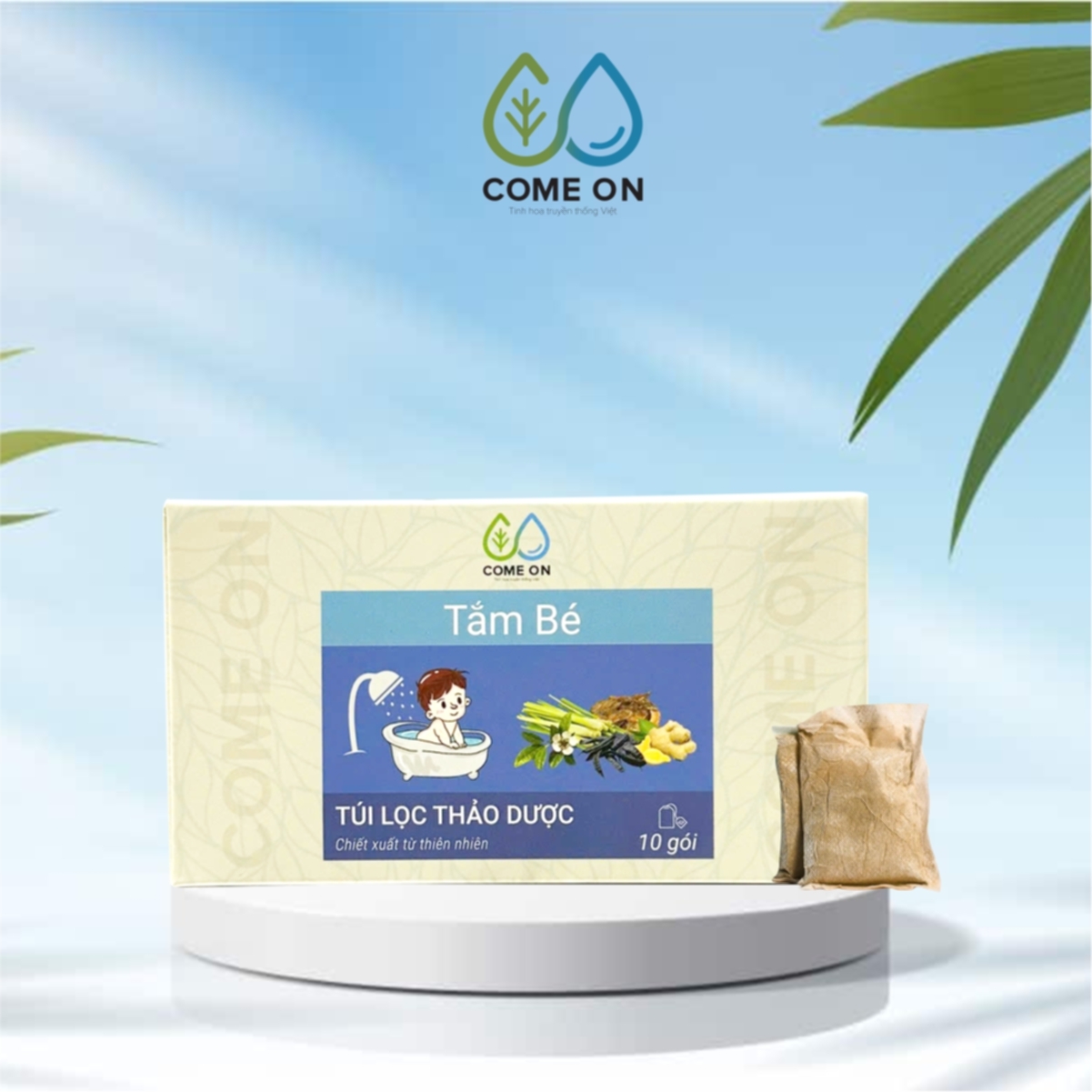 Túi lọc thảo dược tắm bé COME ON ngừa rôm sảy, làm mát da, hộp 10 gói