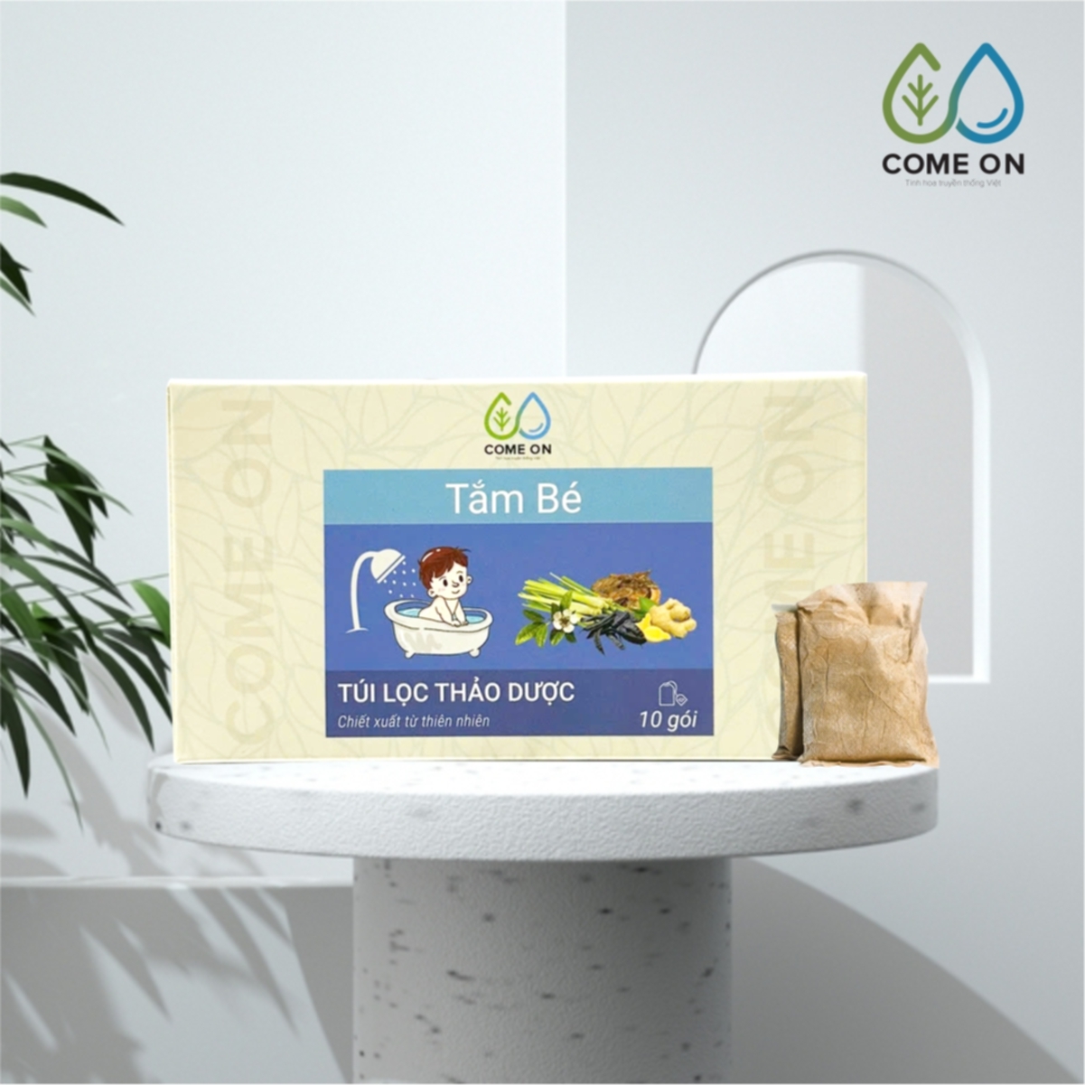 Túi lọc thảo dược tắm bé COME ON ngừa rôm sảy, làm mát da, hộp 10 gói