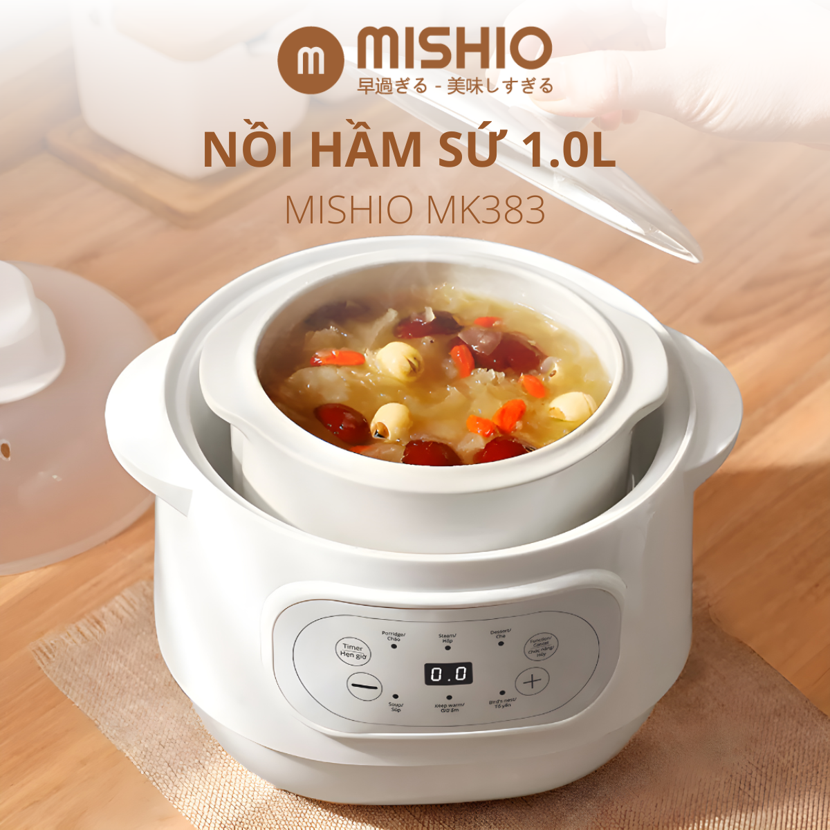 Nồi nấu cháo ăn dặm – chưng yến Mishio MK383 (1L)