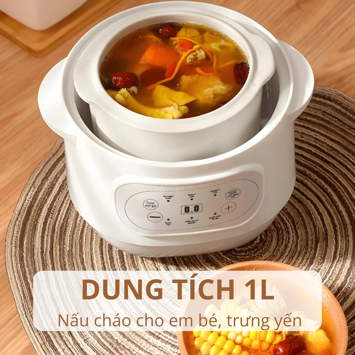 Nồi nấu cháo ăn dặm – chưng yến Mishio MK383 (1L)