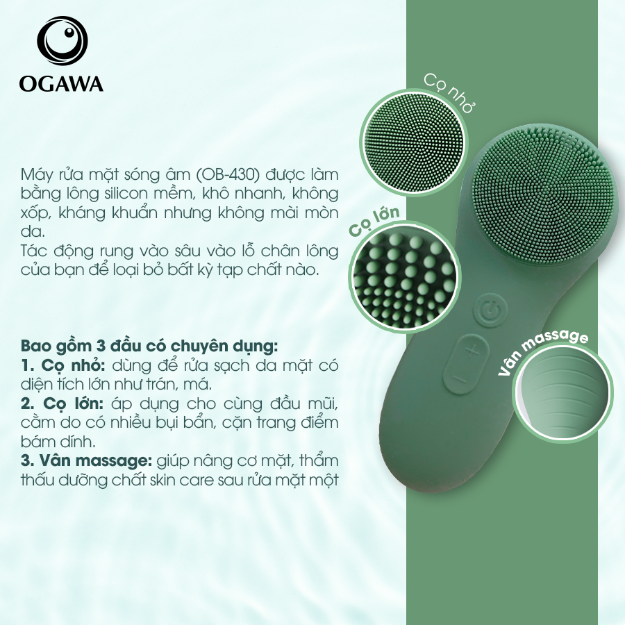 OGAWA Beauty – Silicone Facial Cleansing Brush (OB-430) / Máy rửa mặt sóng âm (OB-430), hiệu Ogawa
