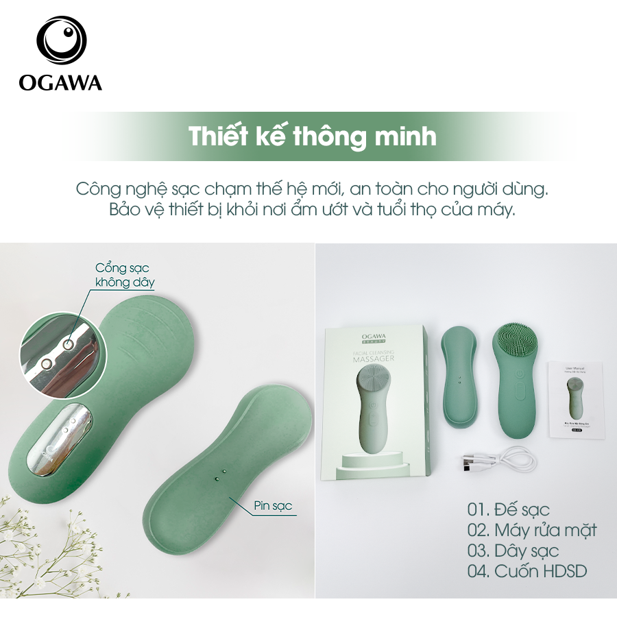 OGAWA Beauty – Silicone Facial Cleansing Brush (OB-430) / Máy rửa mặt sóng âm (OB-430), hiệu Ogawa