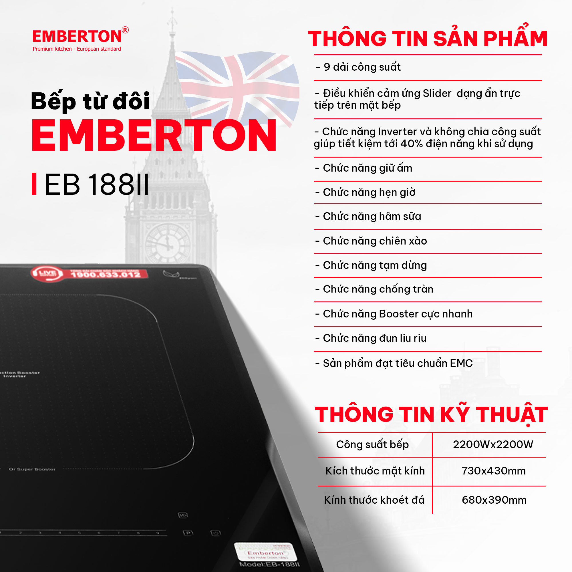 Bếp điện từ 2 vùng nấu EMBERTON EB 188II