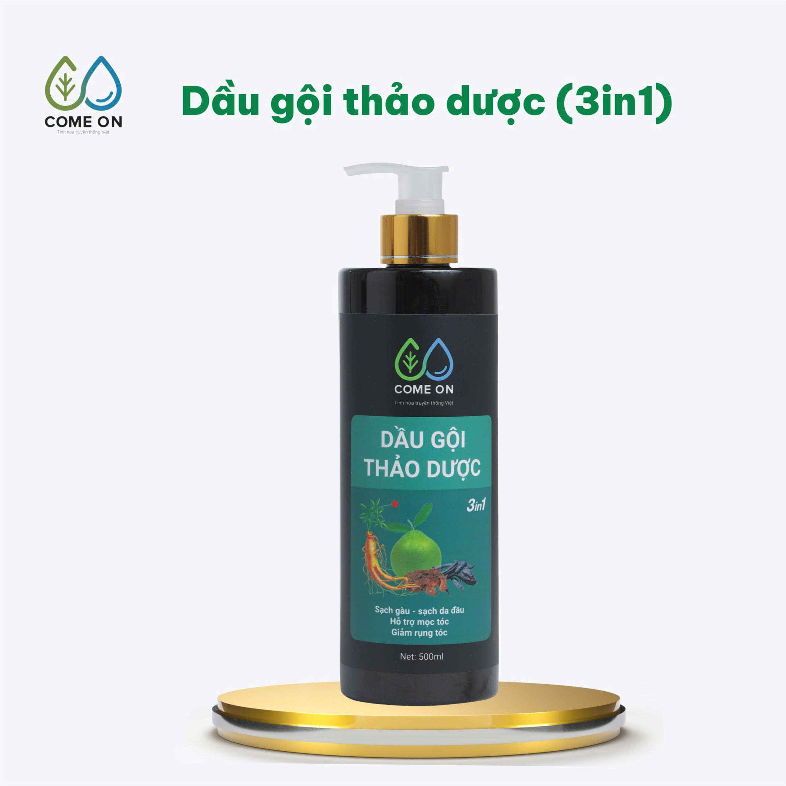 Dầu gội thảo dược COME ON 3in1 giải pháp toàn diện cho da đầu khoẻ, mượt tóc, phục hồi tóc 500ml