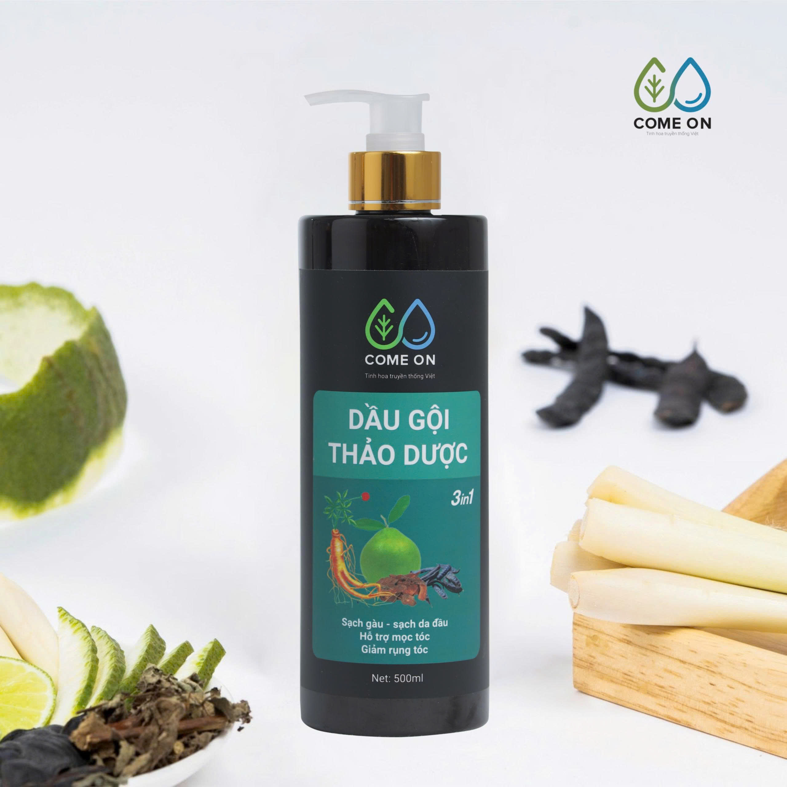 Dầu gội thảo dược COME ON 3in1 giải pháp toàn diện cho da đầu khoẻ, mượt tóc, phục hồi tóc 500ml