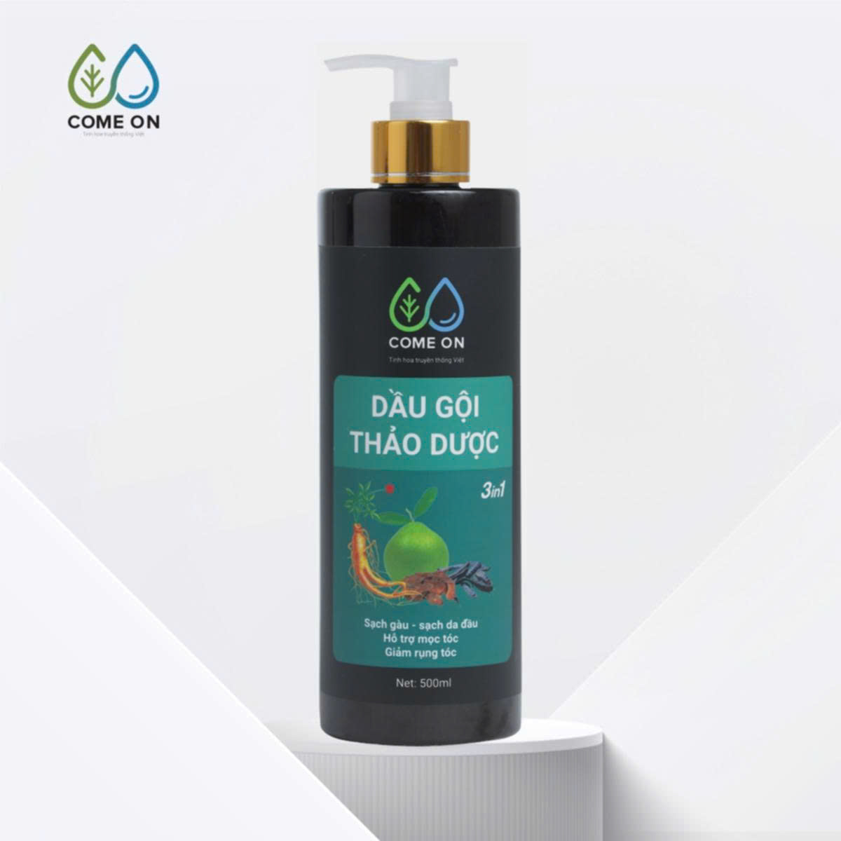 Dầu gội thảo dược COME ON 3in1 giải pháp toàn diện cho da đầu khoẻ, mượt tóc, phục hồi tóc 500ml