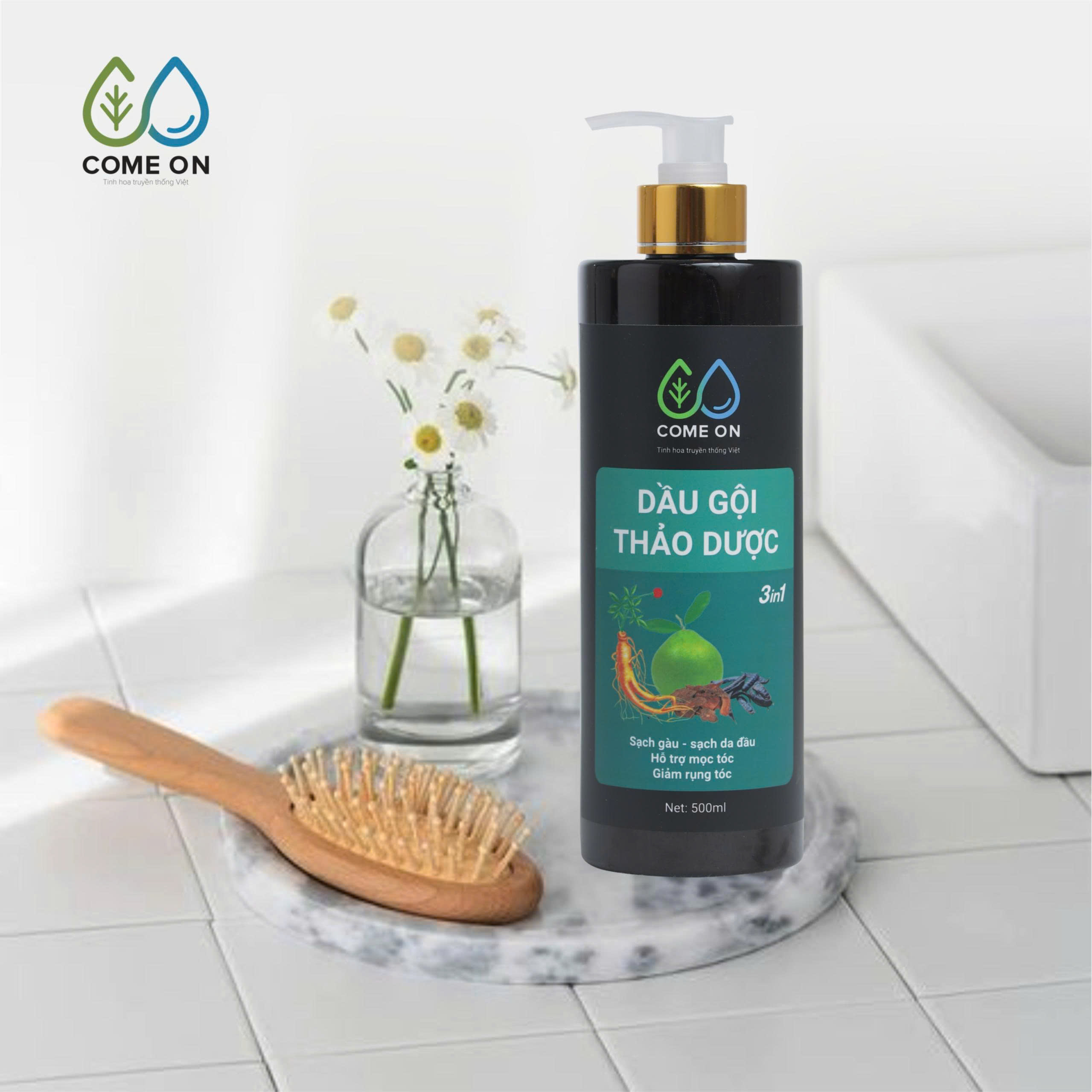 Dầu gội thảo dược COME ON 3in1 giải pháp toàn diện cho da đầu khoẻ, mượt tóc, phục hồi tóc 500ml