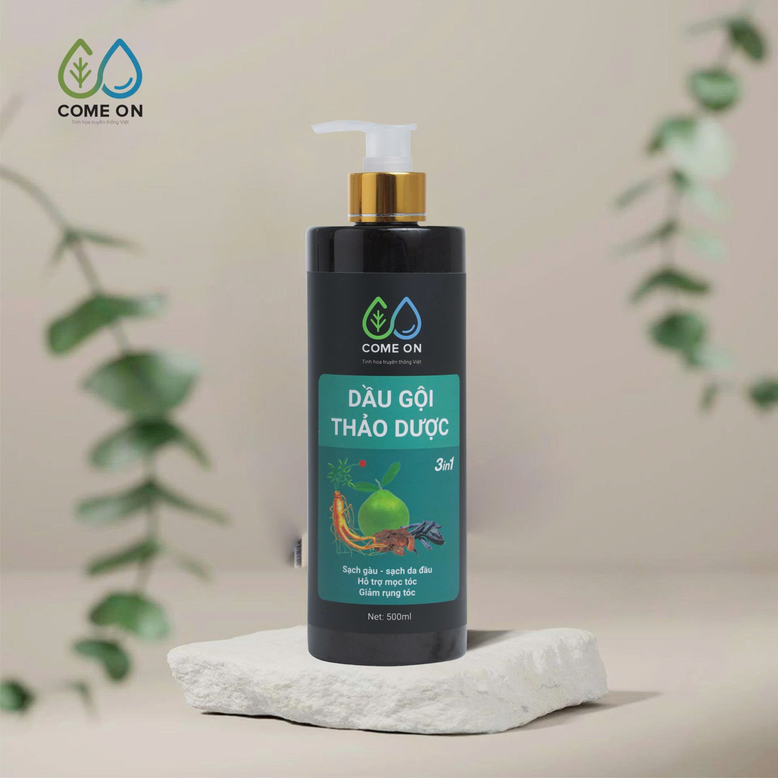 Dầu gội thảo dược COME ON 3in1 giải pháp toàn diện cho da đầu khoẻ, mượt tóc, phục hồi tóc 500ml